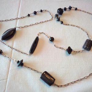 Necklace silver with black stones 52"